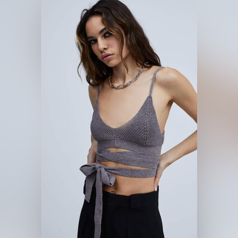 NWT For Love and Lemons $129 Gray Knit Wrap Top size XL